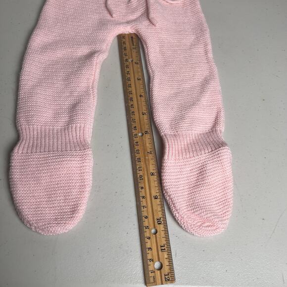 Vintage Pink White Knit Baby Sleeper Footed Zip Front Long Sleeve NO SIZE TAG - Picture 9 of 11
